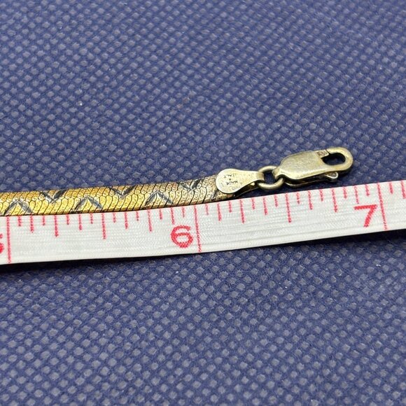 Italian Bracelet 925 Silver With Gold Vermeil Snake Chevron Chain Design 7” - Picture 7 of 16